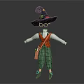 Witch Costume With Black Hat Round Glasses Red Vest Green Plaid Pants And Small Bag