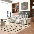 Comfortable Grey White Striped Fabric Sofa Set For Cozy Retro Living Room Interior Decoration