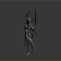 Elegant Fantasy Character Design Featuring Purple Horns White Robe Flowing Wings Magic Staff Green Orb
