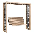 Wooden Outdoor Swing Chair With Hanging Chain And Metal Frame Design