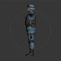 A Man In Blue Uniform With Black Tactical Vest And Goggles Arms Outstretched