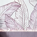 Elegant Modern Sofa Background Wall With Purple Leaf Pattern Mural And Interior Decor