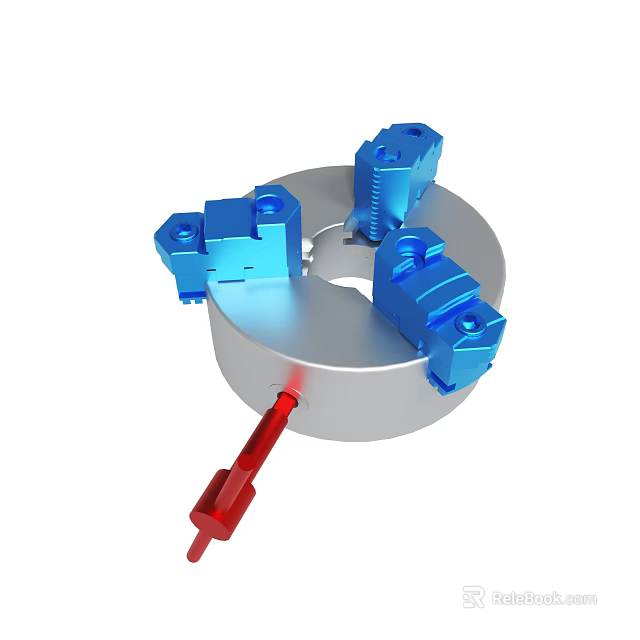 Mechanical Component With Silver Circular Base Blue Components And Red Rod 3d model 