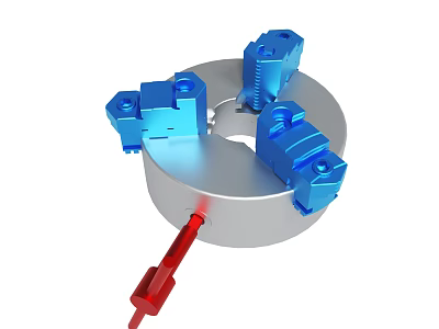 Mechanical Component With Silver Circular Base Blue Components And Red Rod 3d model