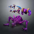 Small Armored Warrior Characters With Large Purple Spider Like Creature And Weapons 3d model