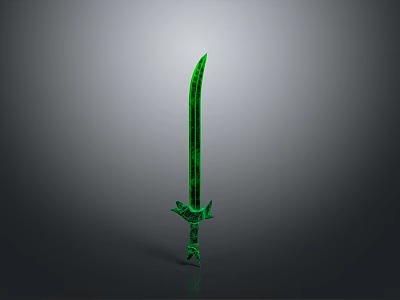 Green Fantasy Sword With Decorative Hilt And Unique Blade Design As Weapon 3d model