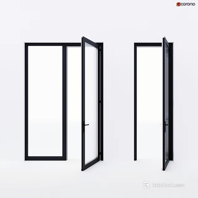 Modern Black Frame Swing Doors With Clear Glass Panels And Smooth Opening Design 3d model 