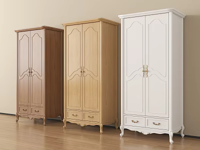 Wooden Wardrobes in Brown Light Wood White Colors with Classic Doors and Bottom Drawers 3d model