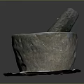 Traditional Stone Mortar Pestle Kitchen Essential for Grinding Herbs on White Pad
