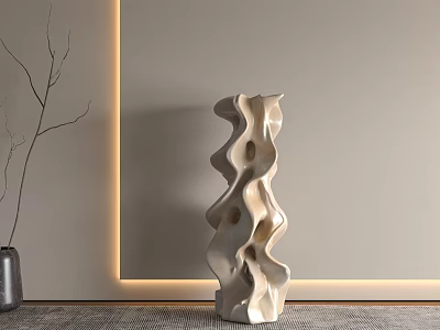 Abstract Curved Art Installation With Wavy Sculptural Design In Modern Indoor Space 3d model