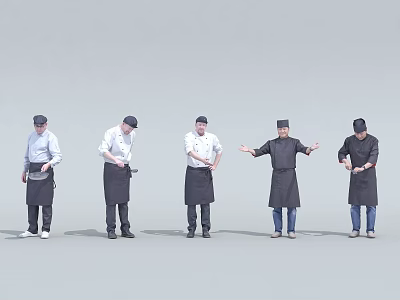 Multiple Chefs in Professional Uniforms Demonstrating Various Cooking Poses and Gestures 3d model