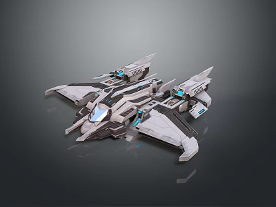 Futuristic Sci Fi Spaceship 3D Model With Sleek Design And Blue Lights 3d model