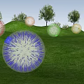 Children's Playground With Green Grass Colorful Balls And Surrounding Trees