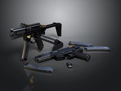 Modern Tactical Weapons Featuring Rifle Pistol Magazines And Components 3d model