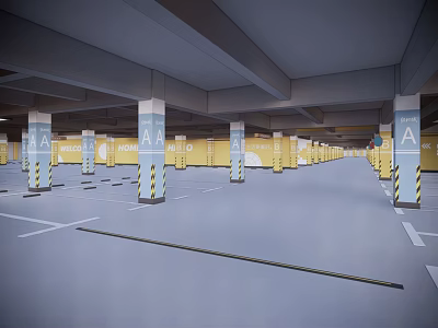 Underground Parking Garage With Marked Zone A Columns And Parking Spaces 3d model