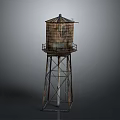 Rusted Metal Water Tower With Support Frame And Platform Structure