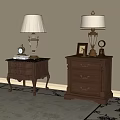 Classic Wooden Bedside Tables With Table Lamps Photo Frame Clock And Books