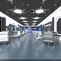 School High Tech Classroom With Computers Displays Modern Desks Chairs Blue Lighting Hexagonal Ceiling 3d model