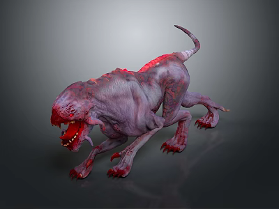Terrifying Purple Monster Game Movie Character With Red Accents Sharp Teeth And Aggressive Stance 3d model