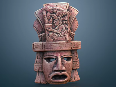Ancient Civilization Mask With Intricate Carvings And Ornate Headdress Design 3d model