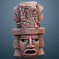 Ancient Civilization Mask With Intricate Carvings And Ornate Headdress Design