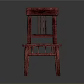 Red Wooden Chair With Textured Seat Cushion And Vertical Slat Backrest Design