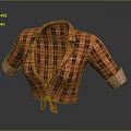 Stylish Orange Plaid Cropped Short Sleeve Collared Shirt With Tie Front And Striped Cuffs