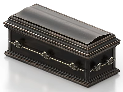 Dark Wooden Coffin With Decorative Metal Handles And Polished Finish 3d model