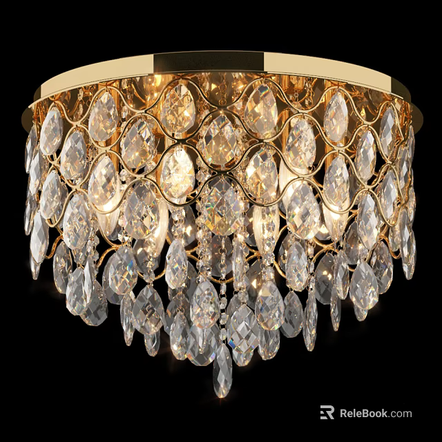 Elegant Crystal Chandelier with Gold Frame and Hanging Shiny Crystal Pendants 3d model 