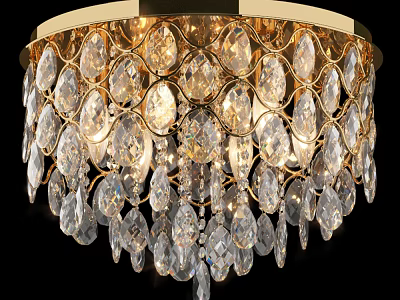 Elegant Crystal Chandelier with Gold Frame and Hanging Shiny Crystal Pendants 3d model