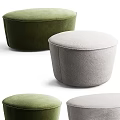 Two Light Gray Round Fabric Sofa Stools with Simple Modern Design 3d model