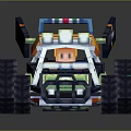 Pixel Style Off Road Vehicle With Large Tires And Driver Character In Bright Colors