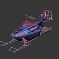 Futuristic Purple Blue Snowmobile With Sleek Design Tracks Handlebars And LED Lights