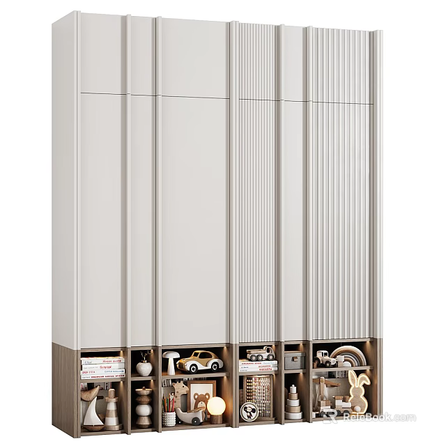 Modern White Wardrobe With Open Storage Compartments And Bottom Shelves 3d model