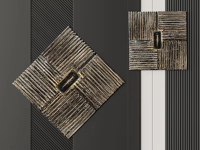 Modern Geometric Wall Decor With Striped Metallic Design On Dark Walls 3d model