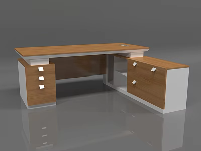 Modern Office Desk With Wooden Top And Multiple Side Storage Drawers 3d model