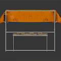 Sturdy Table With Orange Tablecloth And Lower Metal Shelf Featuring Colorful Blocks