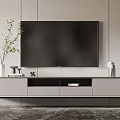 Modern TV Stand With Flat Screen TV Vase And Decorative Items In Living Room