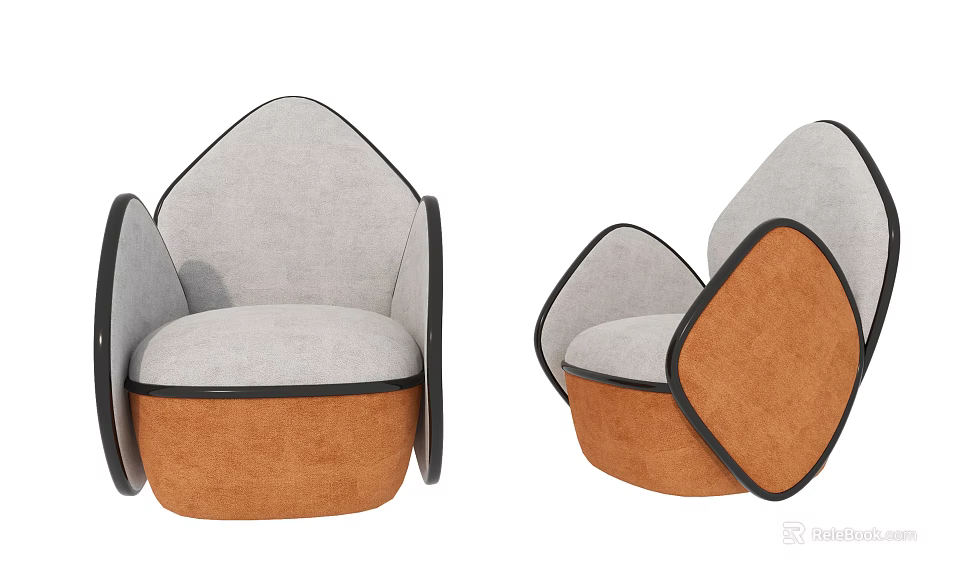 Modern Single Sofa with Light Gray Upholstery Brown Accent and Curved Armrest Design 3d model 