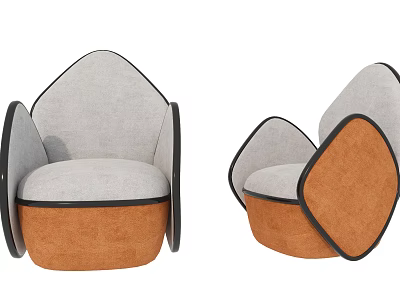 Modern Single Sofa with Light Gray Upholstery Brown Accent and Curved Armrest Design 3d model