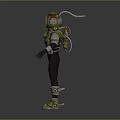 3D Model Of Vintage Diver Character With Metallic Armor Helmet And Full Body Gear