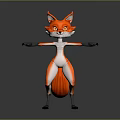 Anthropomorphic Fox 3D Character With Standing Pose And Orange White Fur Black Paws