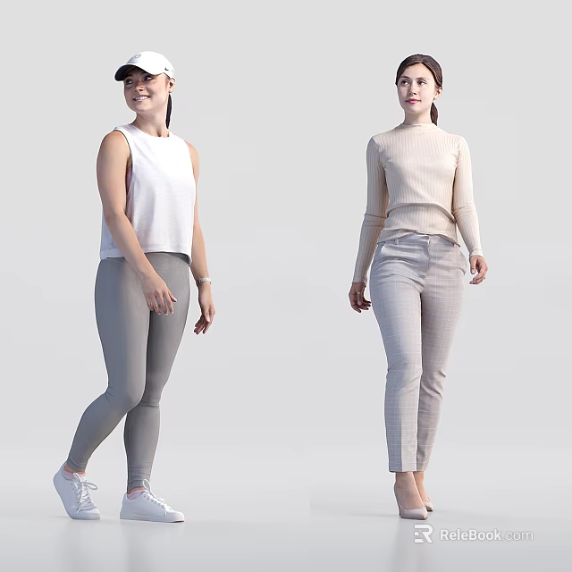 Two Women In Casual Outfits With Sleeveless Top And Turtleneck 3d model 
