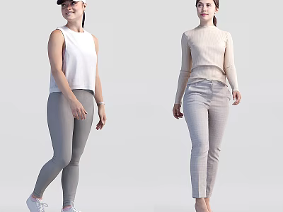 Two Women In Casual Outfits With Sleeveless Top And Turtleneck 3d model