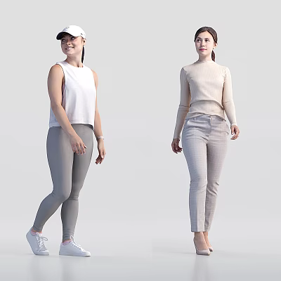 Two Women In Casual Outfits With Sleeveless Top And Turtleneck 3d model