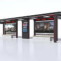 Modern Bus Station Shelter With Benches And Digital Display Screens