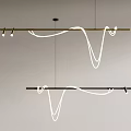 Modern Linear Chandelier With Curved White Light Strips And Gold Black Suspended Bars