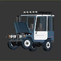 Blue Small Off Road Vehicle With Open Hood Roof Rack And Red Interior Item