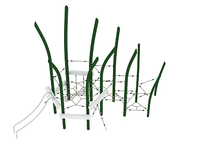 Tree Branch Shaped Playground Equipment with Green Poles Climbing Net and Slide 3d model