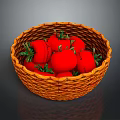 Fresh Ripe Red Tomatoes in a Wicker Basket on Dark Background